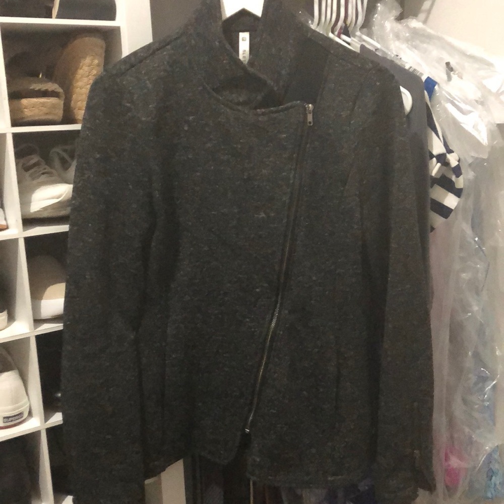 Fabletics gray marle Moto sweater jacket Medium